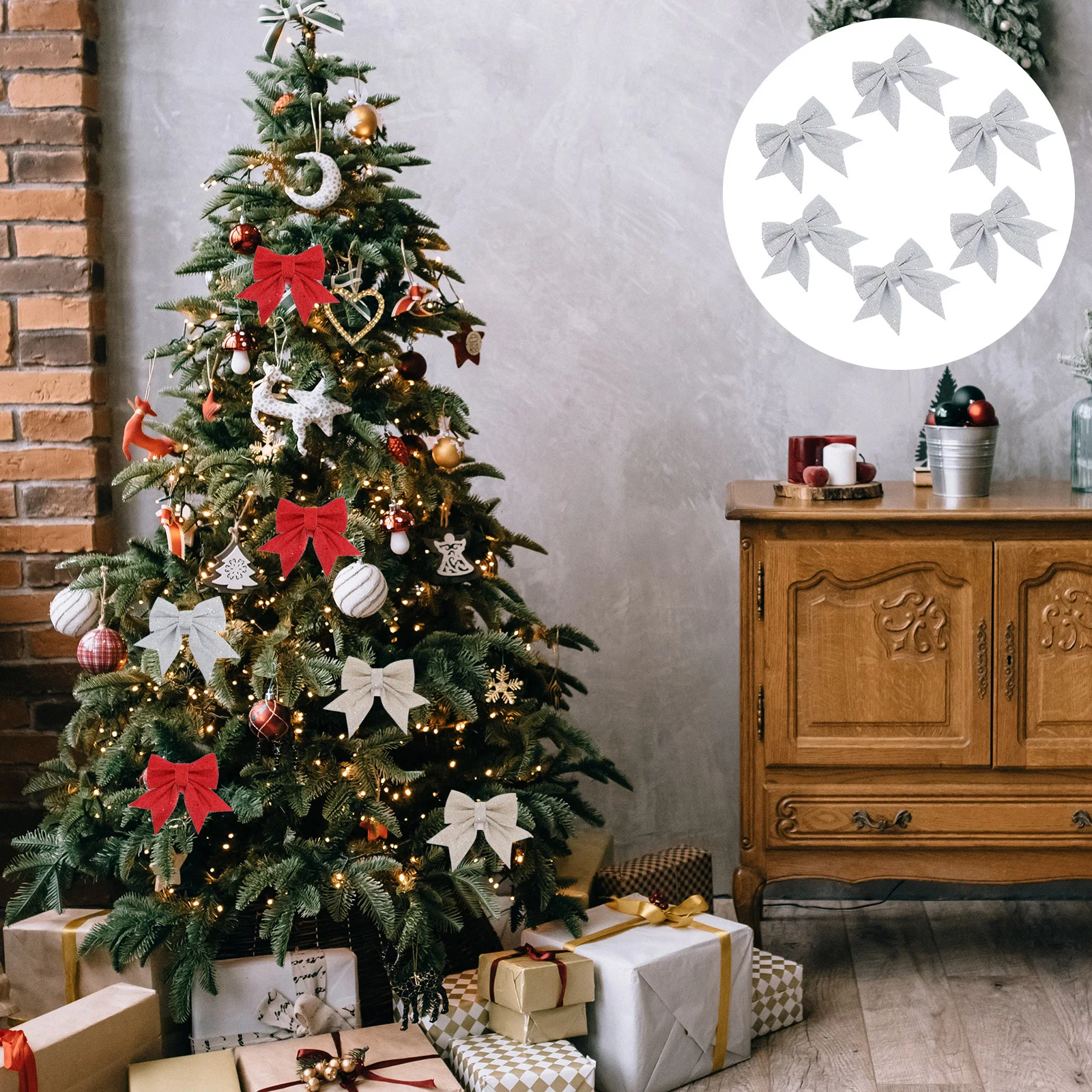 

6Pcs Lustrous Bow Christmas Tree Hanging Ornaments Sparkling Xmas Pendants for Seasonal Decorations Xmas Pendants