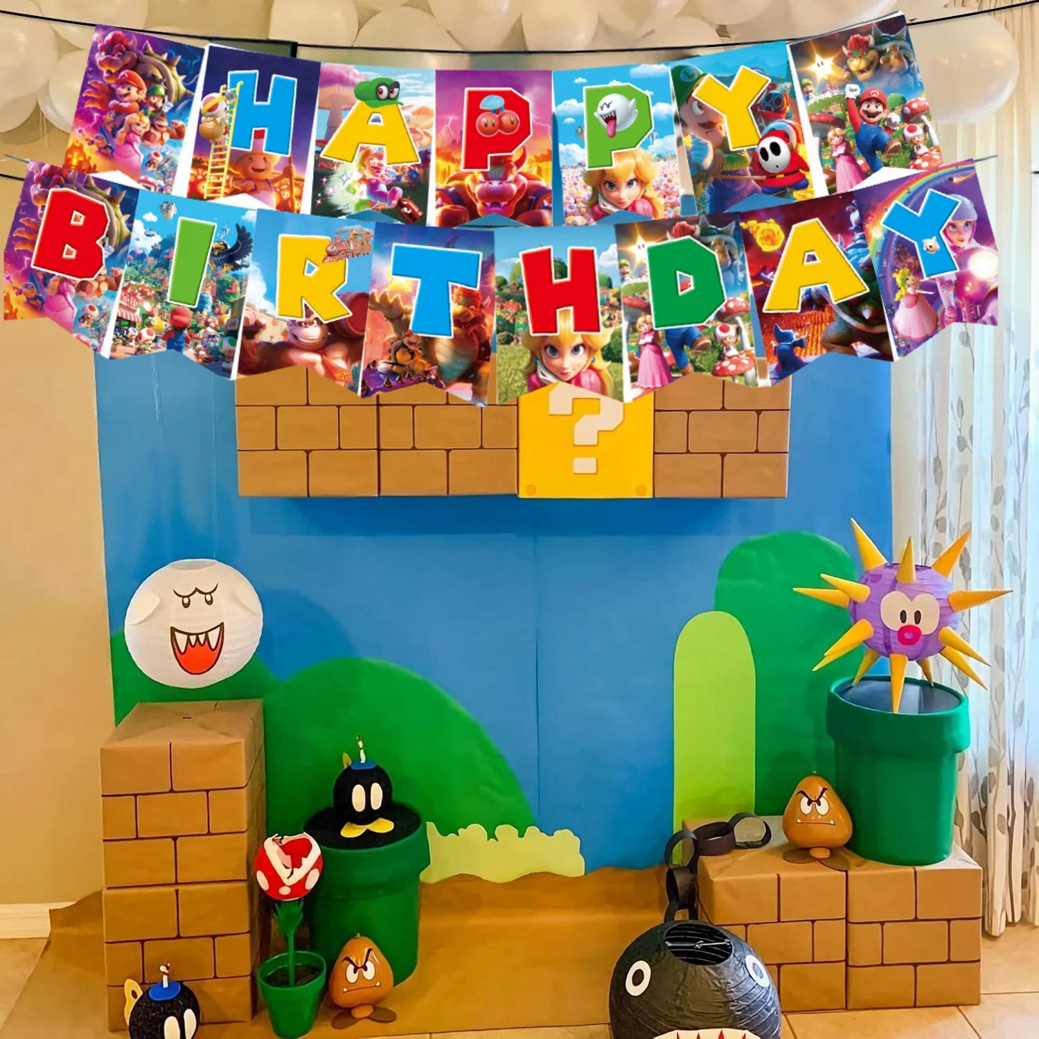 Super Mario Happy Birthday Banner decorazione per feste Mario Flag Banner Baby Shower bambini ragazzi bomboniere regali per forniture per decorazioni per feste