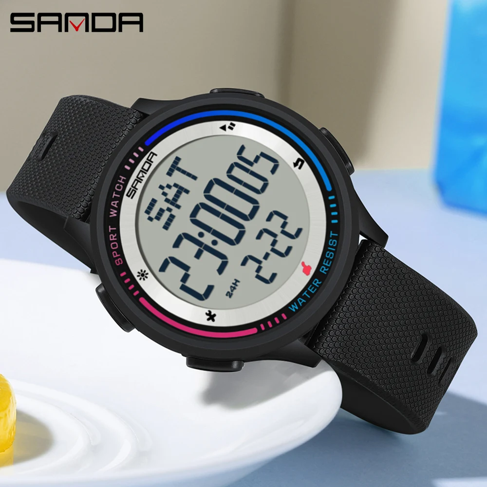 SANDA brand's new electronic form movement luminous alarm clock fashionable trend for men women Clock Relogio Masculino watch