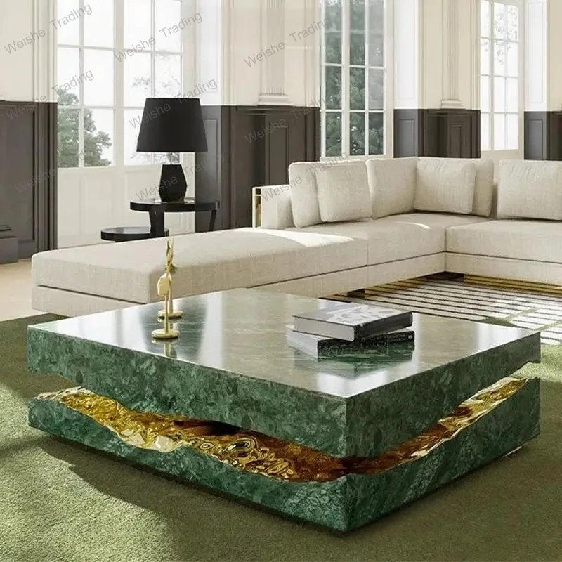 Any Size Custom Italian Luxury Freeform Marble Coffee Table Metal Base Villa Mansion Living Room Waterproof Coffee Table Sturdy