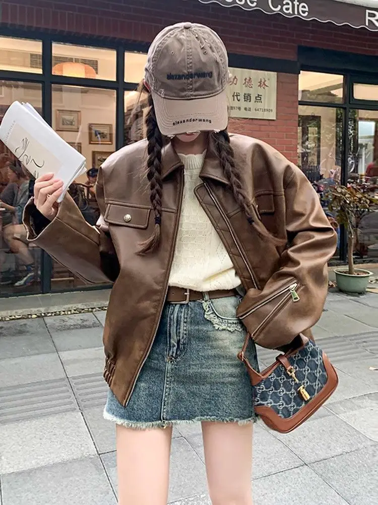 

Кожаные куртки, пальто, женское укороченное пальто с коротким рукавом, модный передний карман, эластичный подол, однотонный, простой, базовый, осенний, женский, повседневный