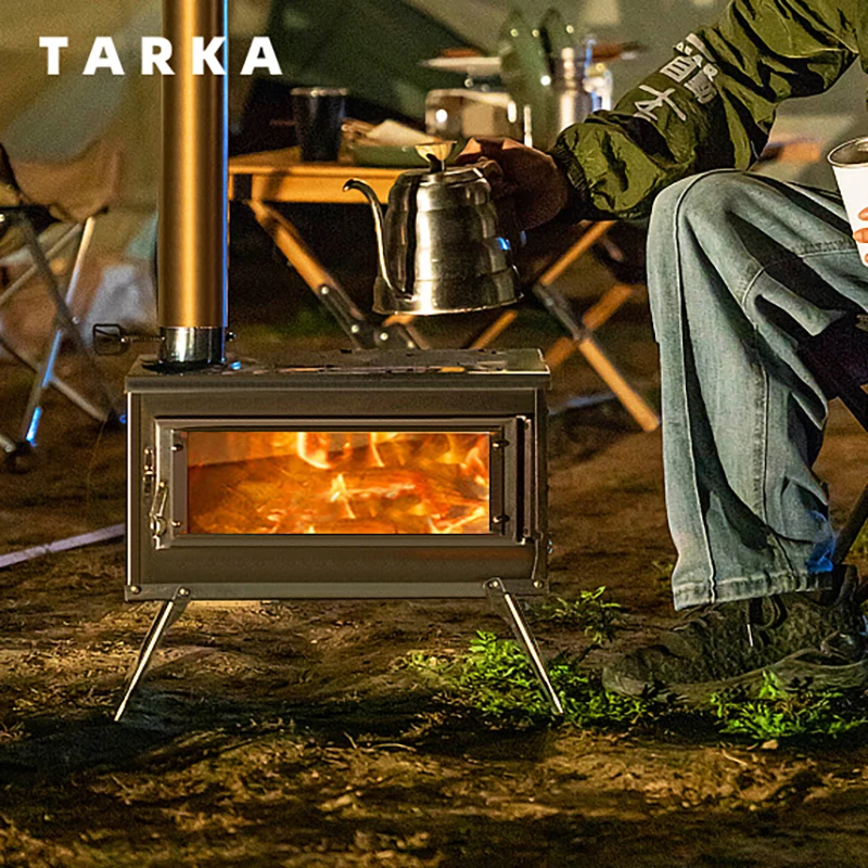 TARKA Camping Wood Stove With Chimney Stainless Steel Firewood Stove Folding Burning Wood Stove For Tent Heater Cooking Picnic