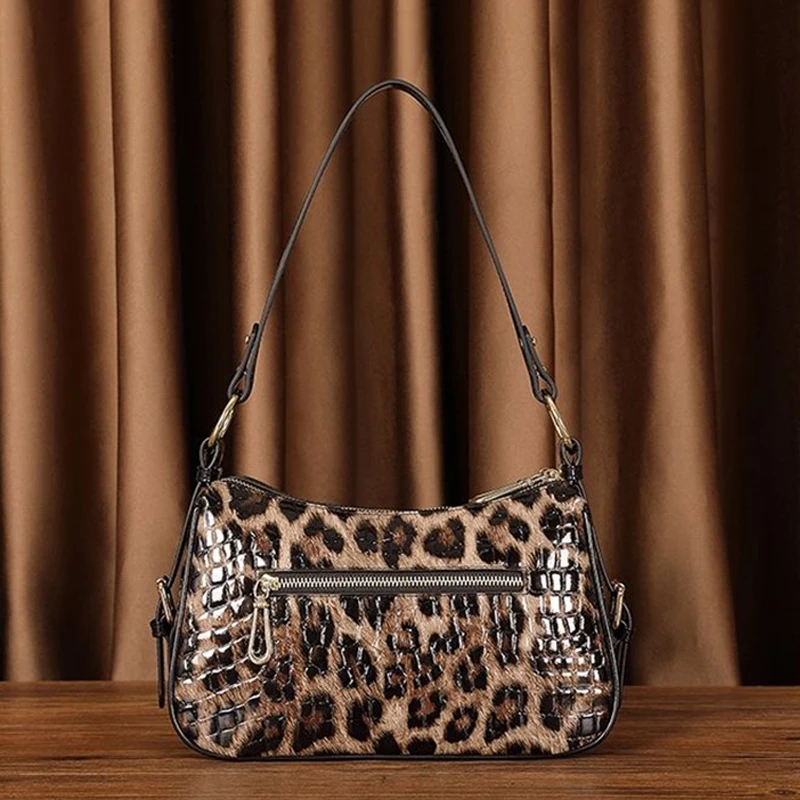 Fashion shoulder bag Leopard women\'s handbags real cowhide leather bag genuine leather women shoulder crossbody bag