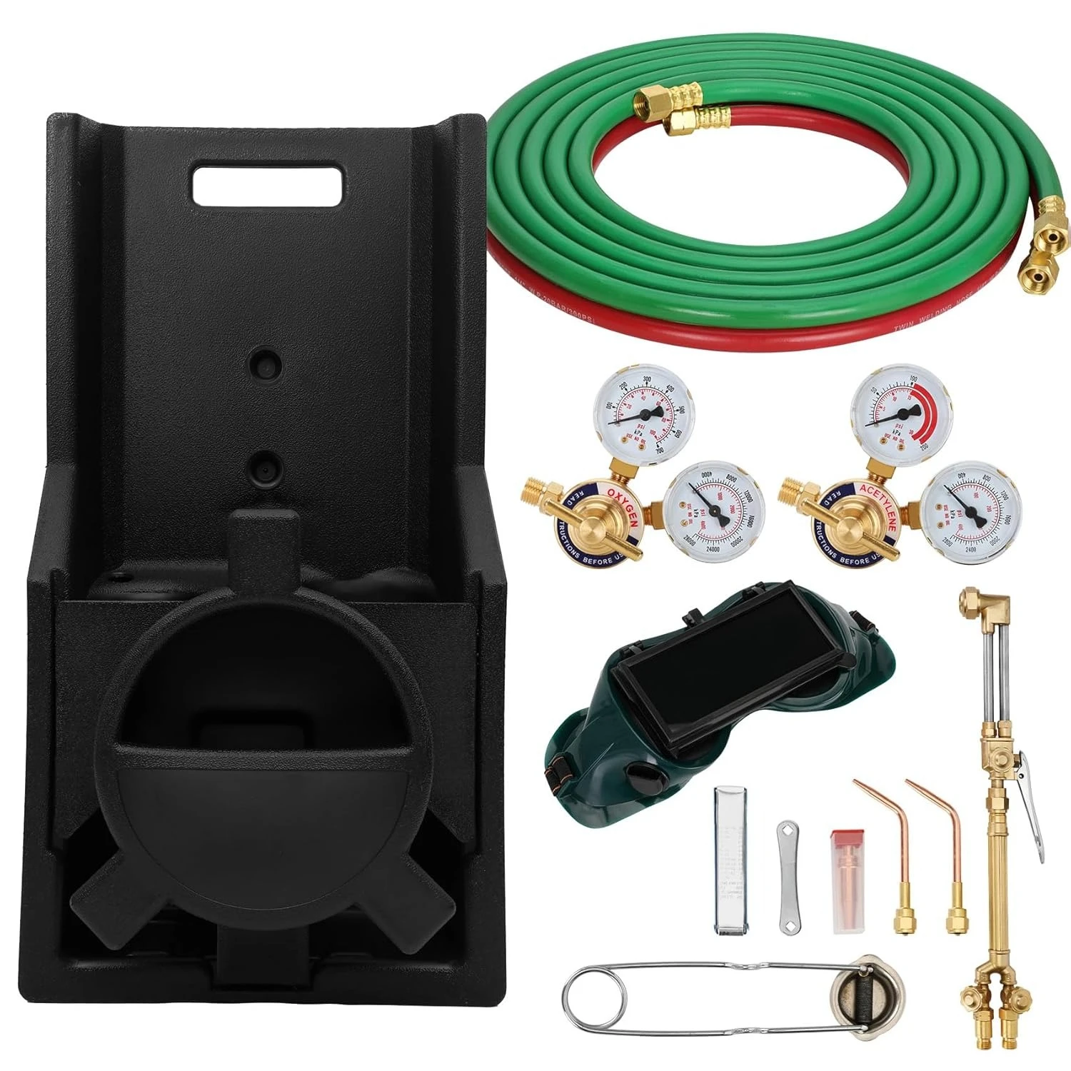 ZZZ-17 Stuk Middelzware Zuurstof Acetyleen Gas Lassen Outfit Tote Kit zonder Tanks met CGA540 Zuurstof Regulator CGA200 Acetyleen