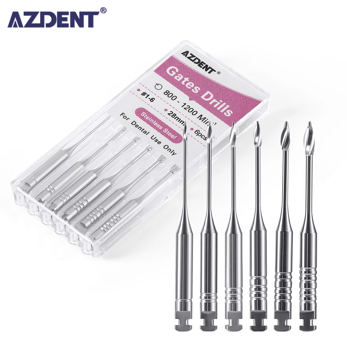 

AZDENT 6Pcs/Pack Dental Endodontic Peeso Reamers Drill Glidden Rotary 28/32mm #1-6 Engine Use Stainless Steel Endo Files