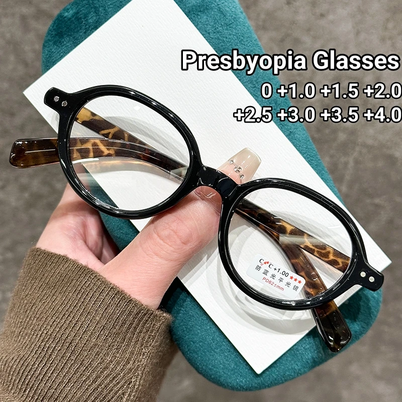 

Oval Frame Green Tortoiseshell Reading Glasses Retro Small Frame Presbyopia Glasses Blue Light Blocking Eye Protection Eyewear