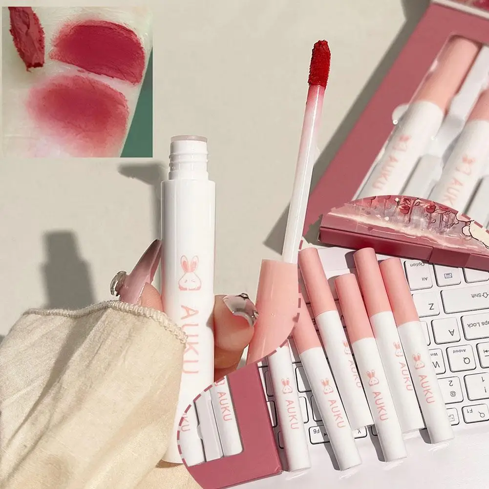 6-teiliges Kawaii-Lippenstift-Set, kostenloser Versand, koreanisches Make-up, Schönheitskosmetik, mattierter Lippenschlamm, wasserdicht, langlebiges Make-up für Frauen