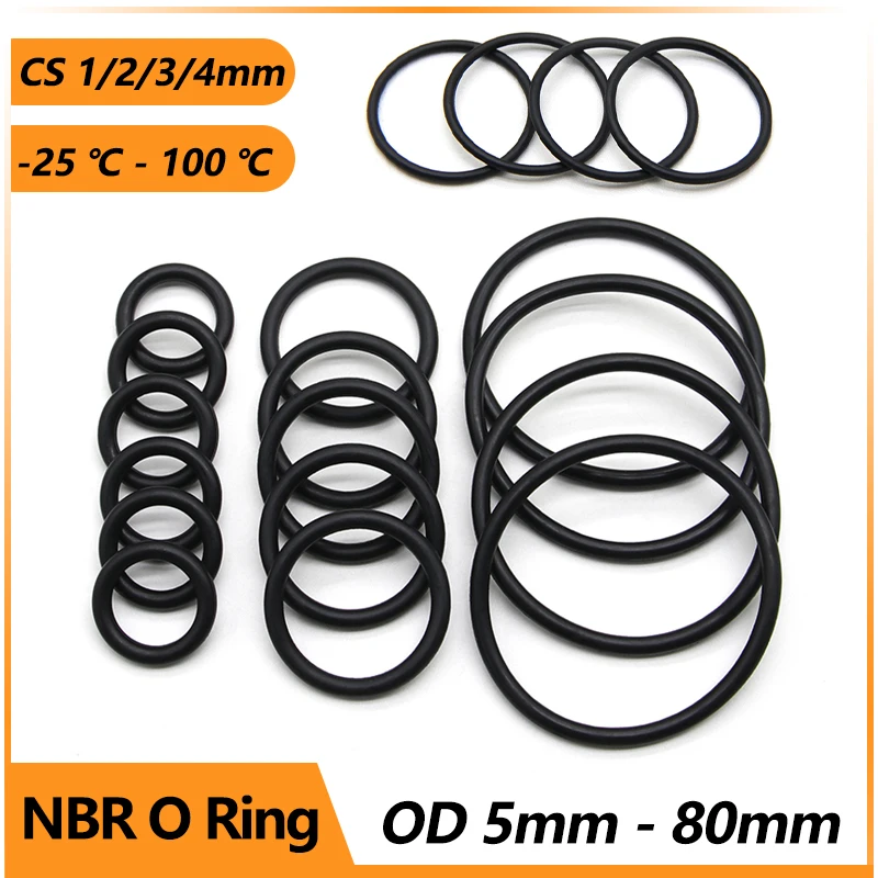 50pcs Black Rubber O Ring Gasket Thickness 1/2/3/4mm OD 5 - 80mm NBR Washer O-ring Silicon Repair Oil Resist Band Sealing Ring