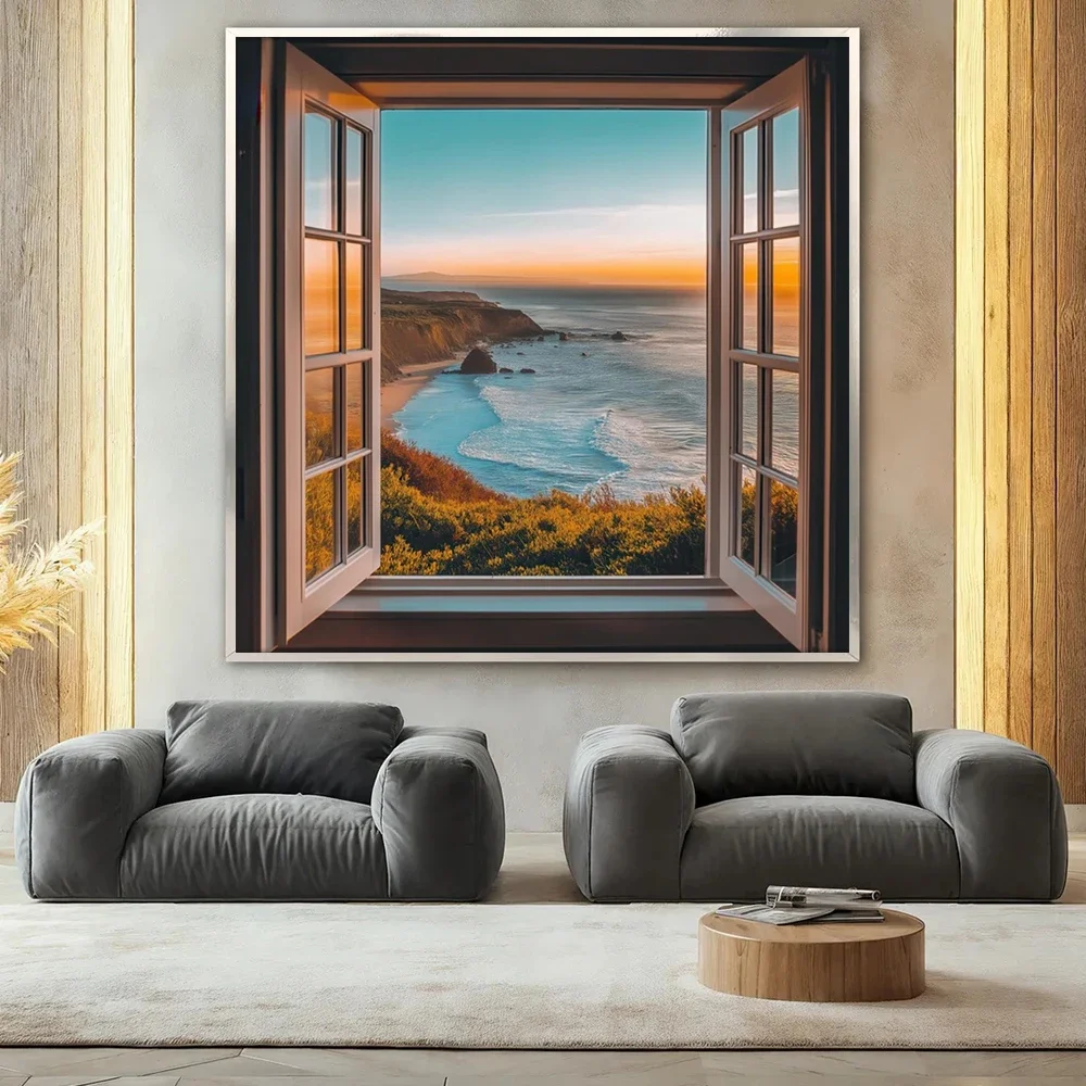 Modern 3D Visual Effect Open Window Canvas Painting Wall Art Window Landscape Poster Print For Office Living Rooom Home Decor