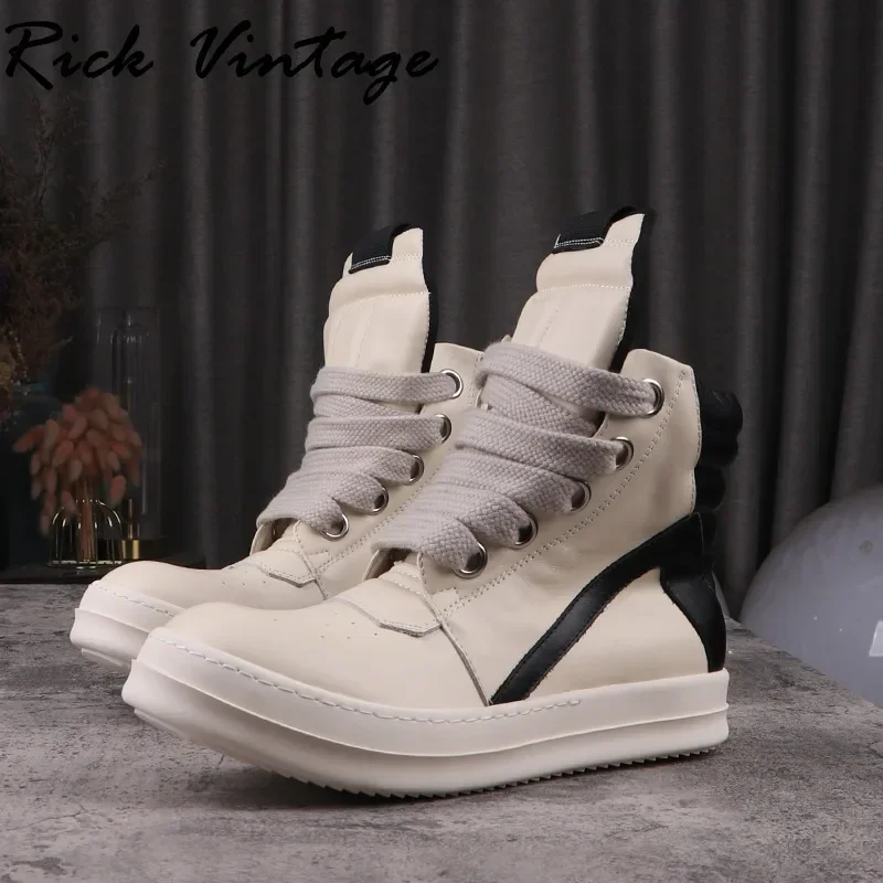 

Rick Vintage Designer Men Jumbo Laces Genuine Leather Sneaker Shoes Trainer Geobasket Style Women Thick Soled Sport Shoes