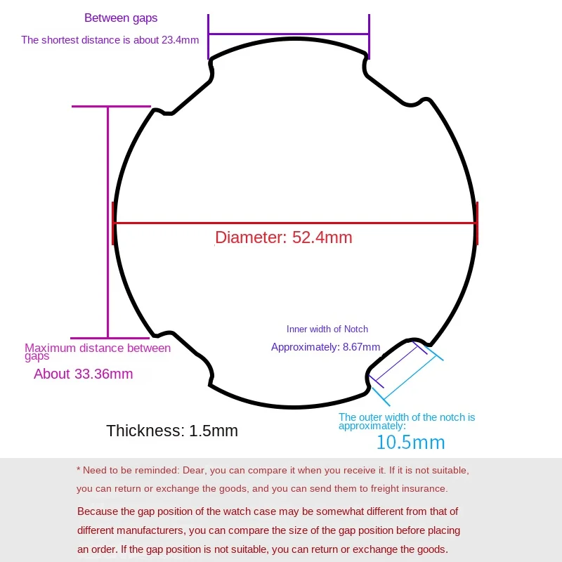 Mineral Glass 52.4mm For Diesel DZ7264 DZ7311 DZ7348 7420 7395 7258 Square Black Edge Layer Watch lenses Mirror Replacement Part