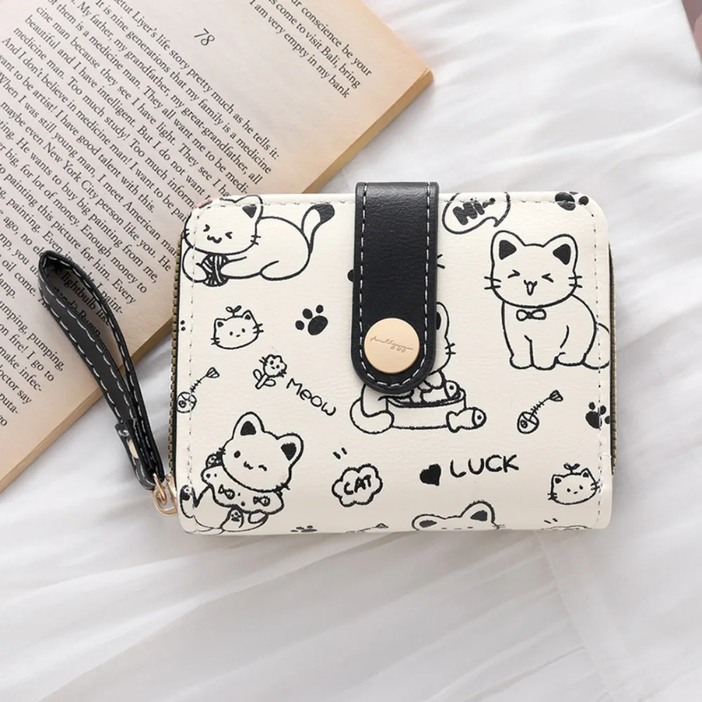

Travel Waterproof Cute Cat Girls Wallet Multiple Card Slot Portable Short Student Money Bag Candy Colors Pu Zipper Wallets Work