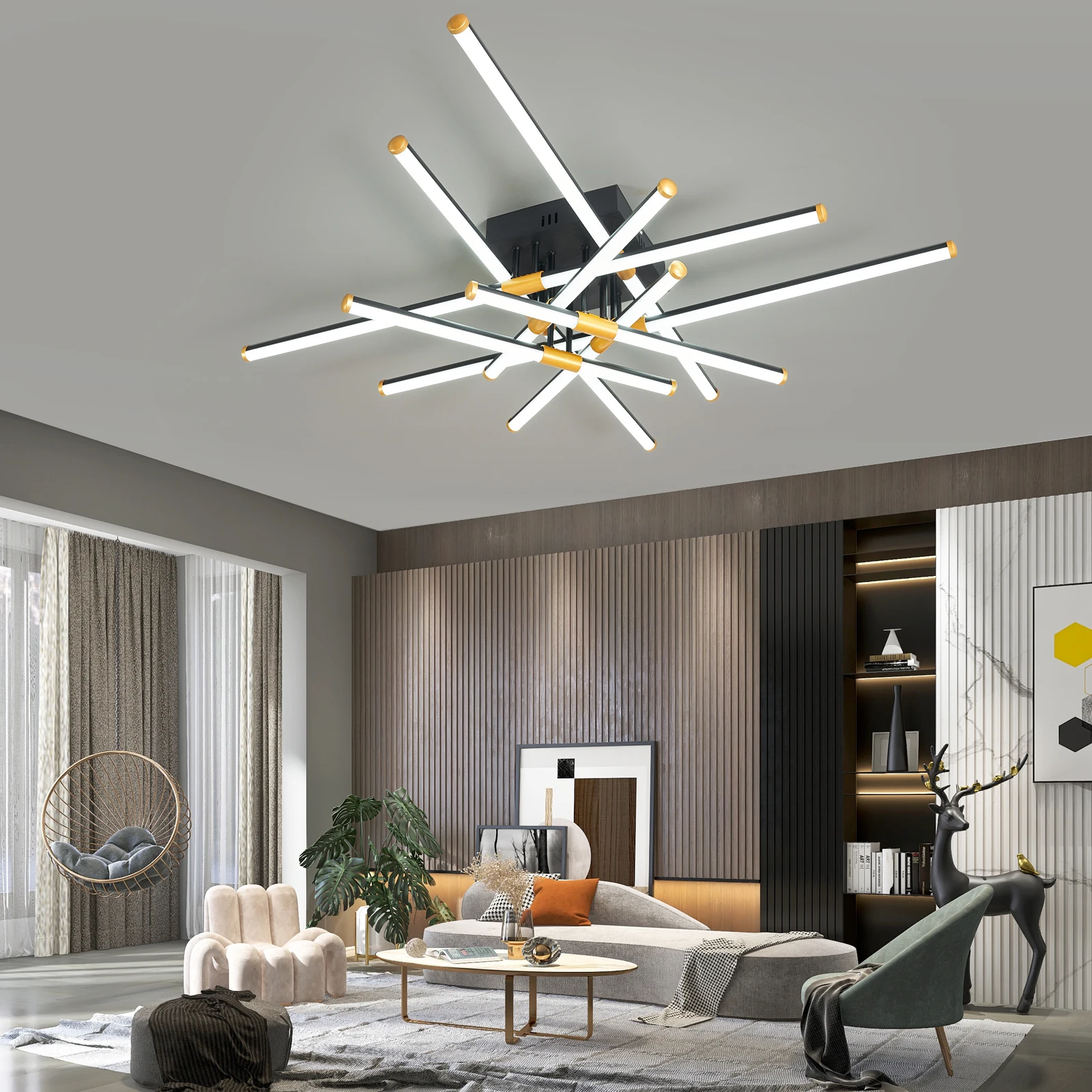 Modern led Chandelier for Living Room Bedroom Study Room Modern Chandelier Lighting Bluetooth Compatible with Alexa