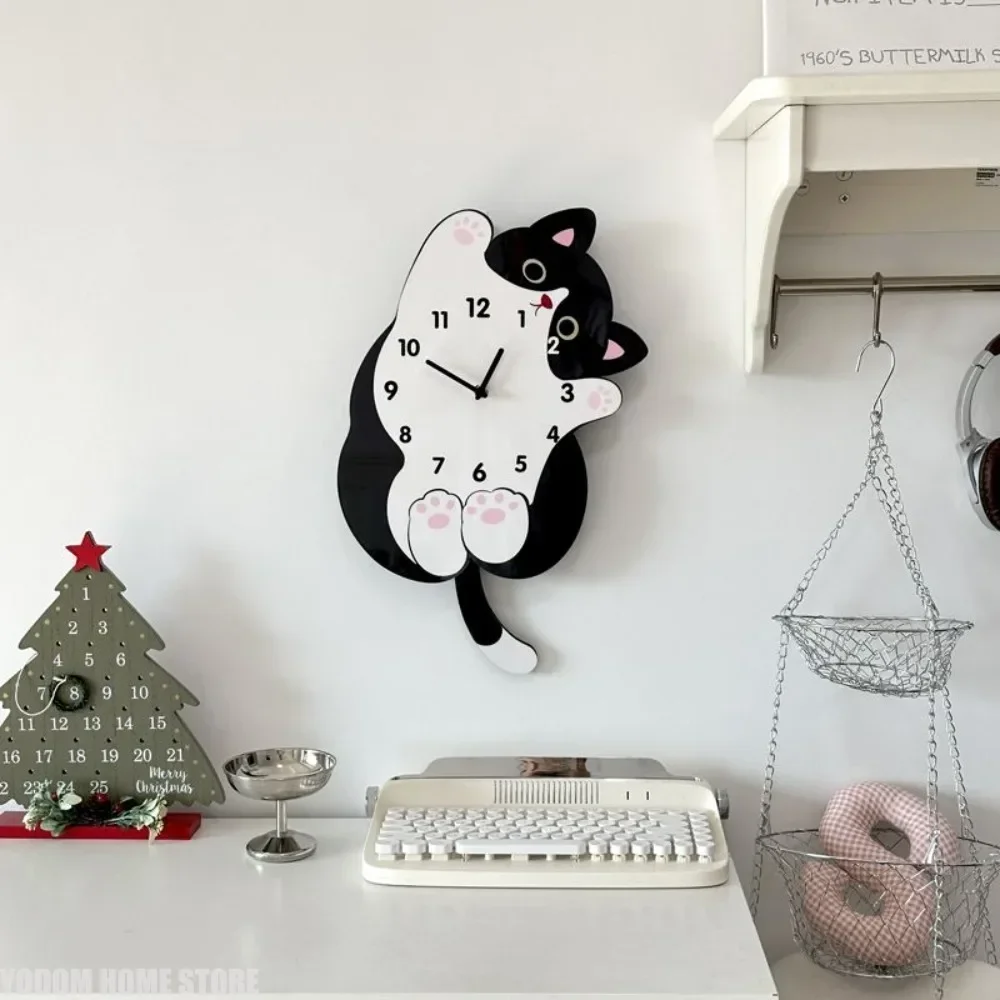 Cartoon Cat Tail Swaying Wall Clock - Silent Non-Ticking Creative Home Decor for Living Room, Bedroom & Kids Room