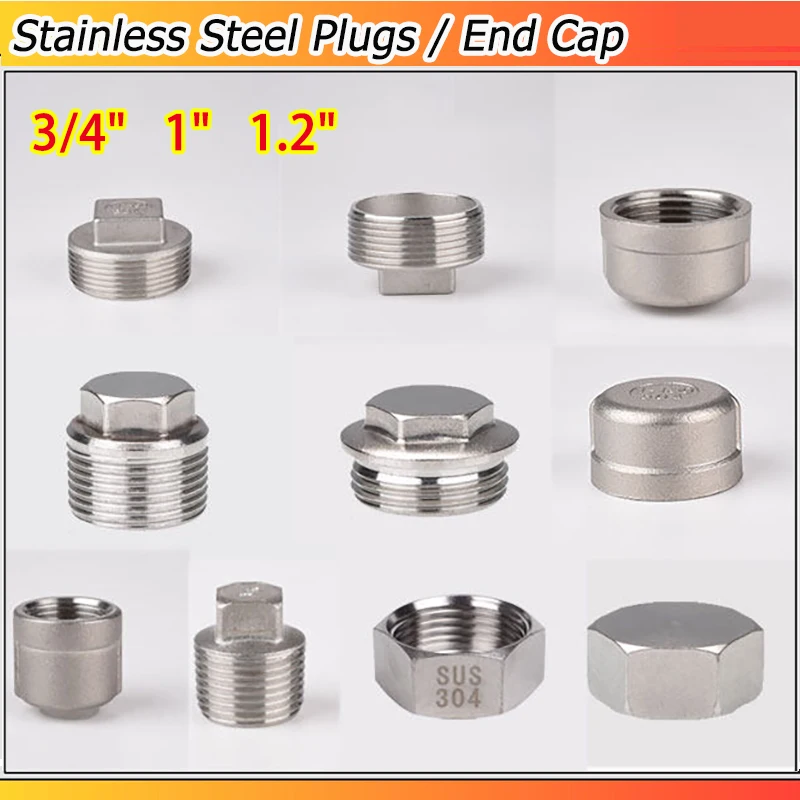 1/10pc 304 Stainless Steel Plugs/End Cap Male/Female Countersunk Hex Flat Head Round Head Cold Heading Casting Type 3/4 1 1.2