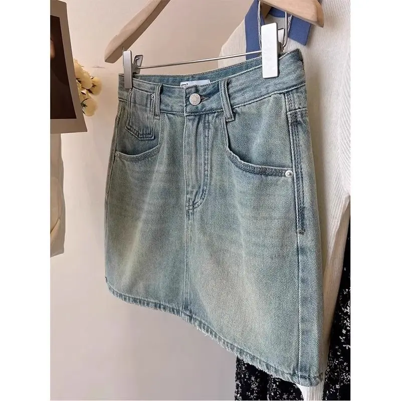 

In the summer of 2024, denim skirt, female plus size, fat sister, loose A-bag, hip and slim skirt.