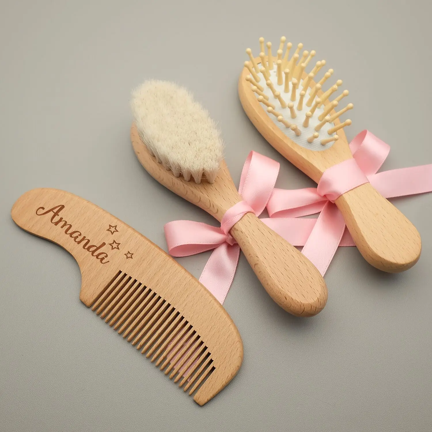 Personalized Baby Hairbrushes Custom Wood Baby Brush and Hair Comb Engrave Name Baptism Birthday Baby Shower New Born Gifts