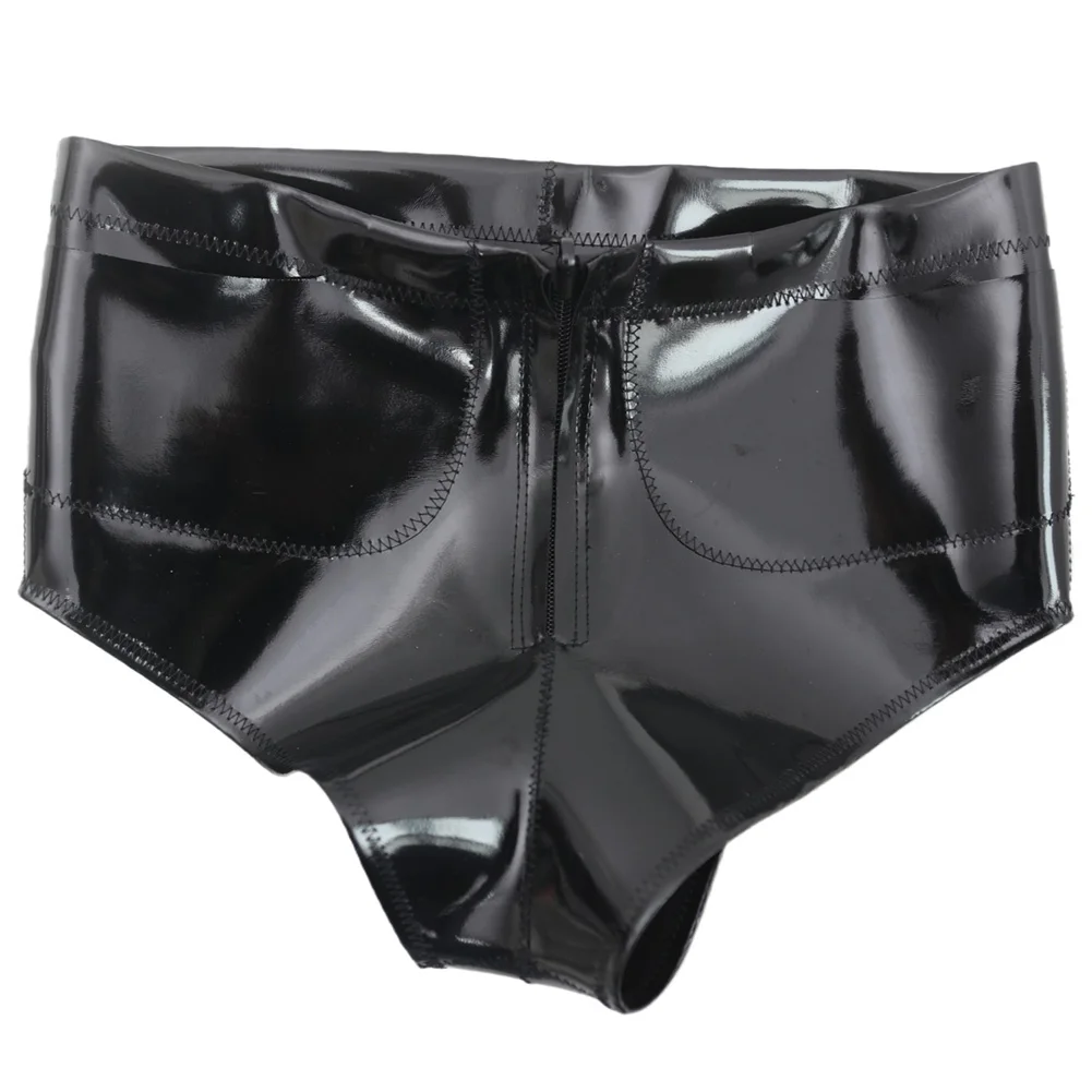 

Men Plain Latex Boxers Shorts Adult Underwear Glossy Pockets Paint Briefs Soft Japanese Thongs PU Leather Trunks Men's Panties