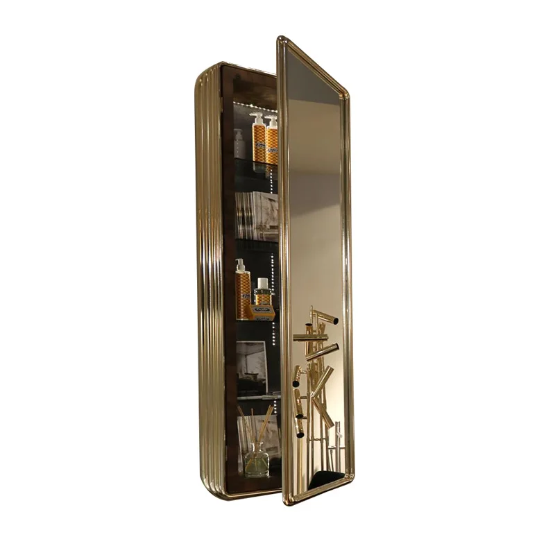 

Portugal light luxury premium metal mirror cabinet villa hotel bathroom wall-mounted locker