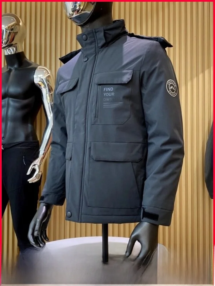 

Men's Winter Outdoor Warmth Thiened Fce-lined Hooded Cotton Jaet Casual Cleanfit Long Sve Zipper Closure Polyester ...