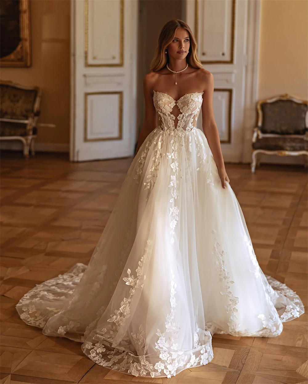 

Customized Elegant White Organza Wedding Dress Simple Sweetheart Sleeveless Bridal Gown Boho A-Line Court Train Vestido De Novia