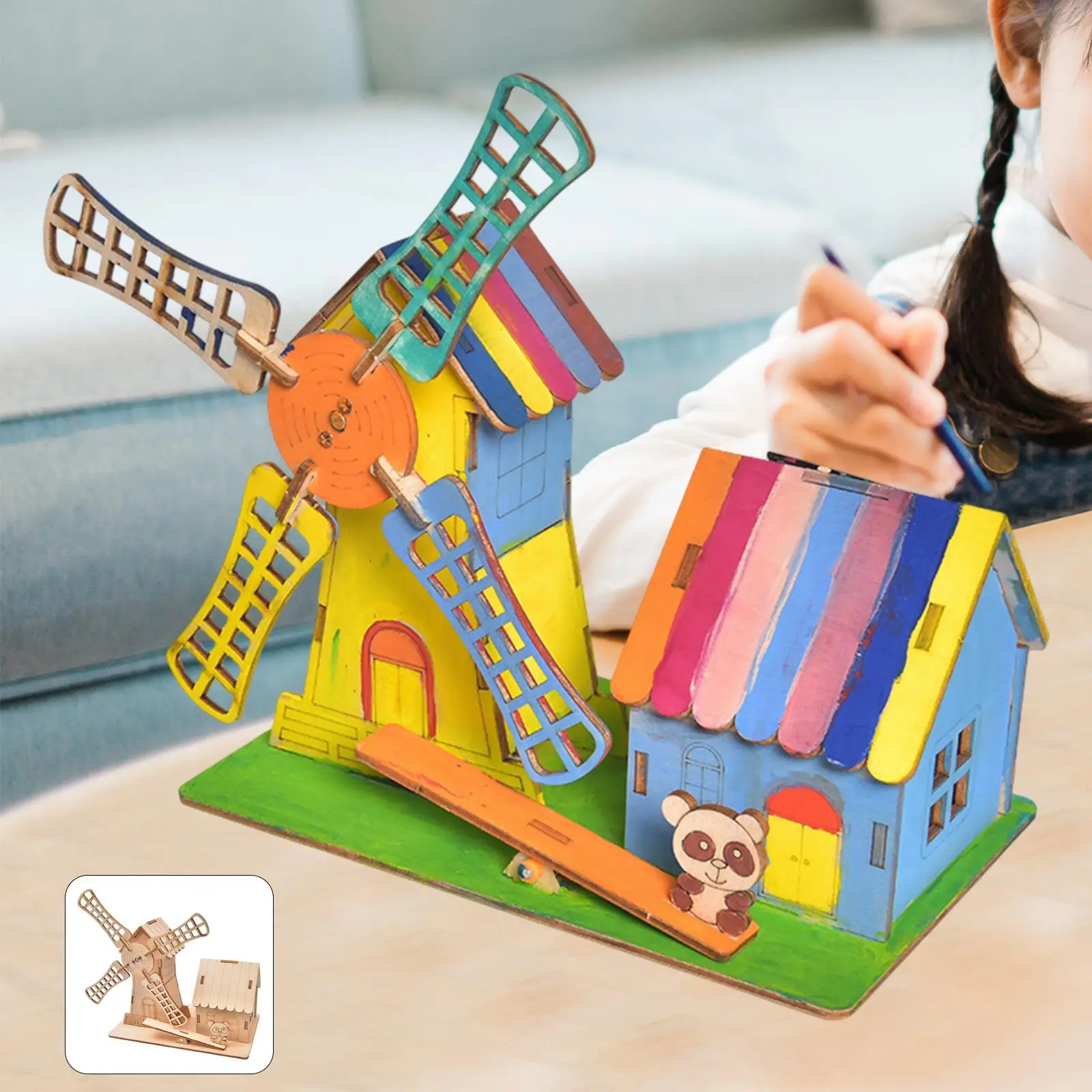 

Solar Powered Windmill Wooden House Science Teaching Toy for