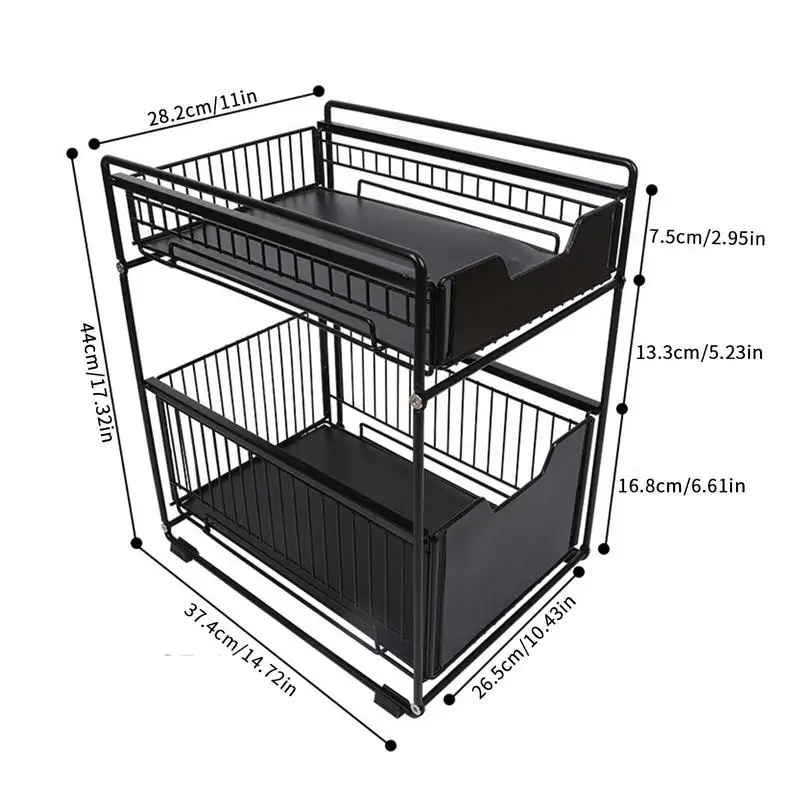 Sliding Cabinet Basket MultiPurpose 2 Tier Cabinet Organizer Stackable Kitchen Organizers Under Sink Storage Basket With Drawer