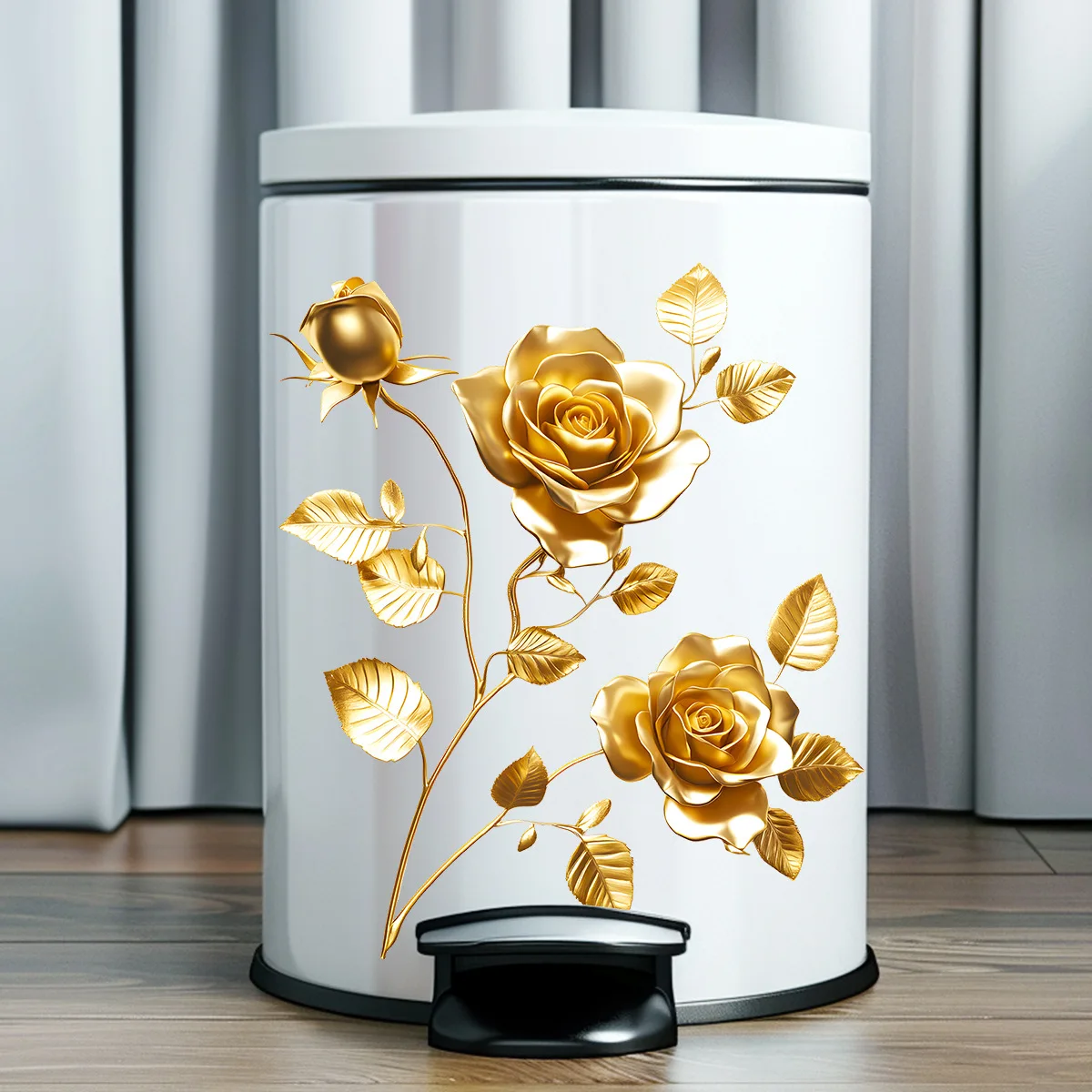 Golden Flower Trash Can Sticker Home Trash Can Beautification Decoration Wall Stickers for Kids Rooms