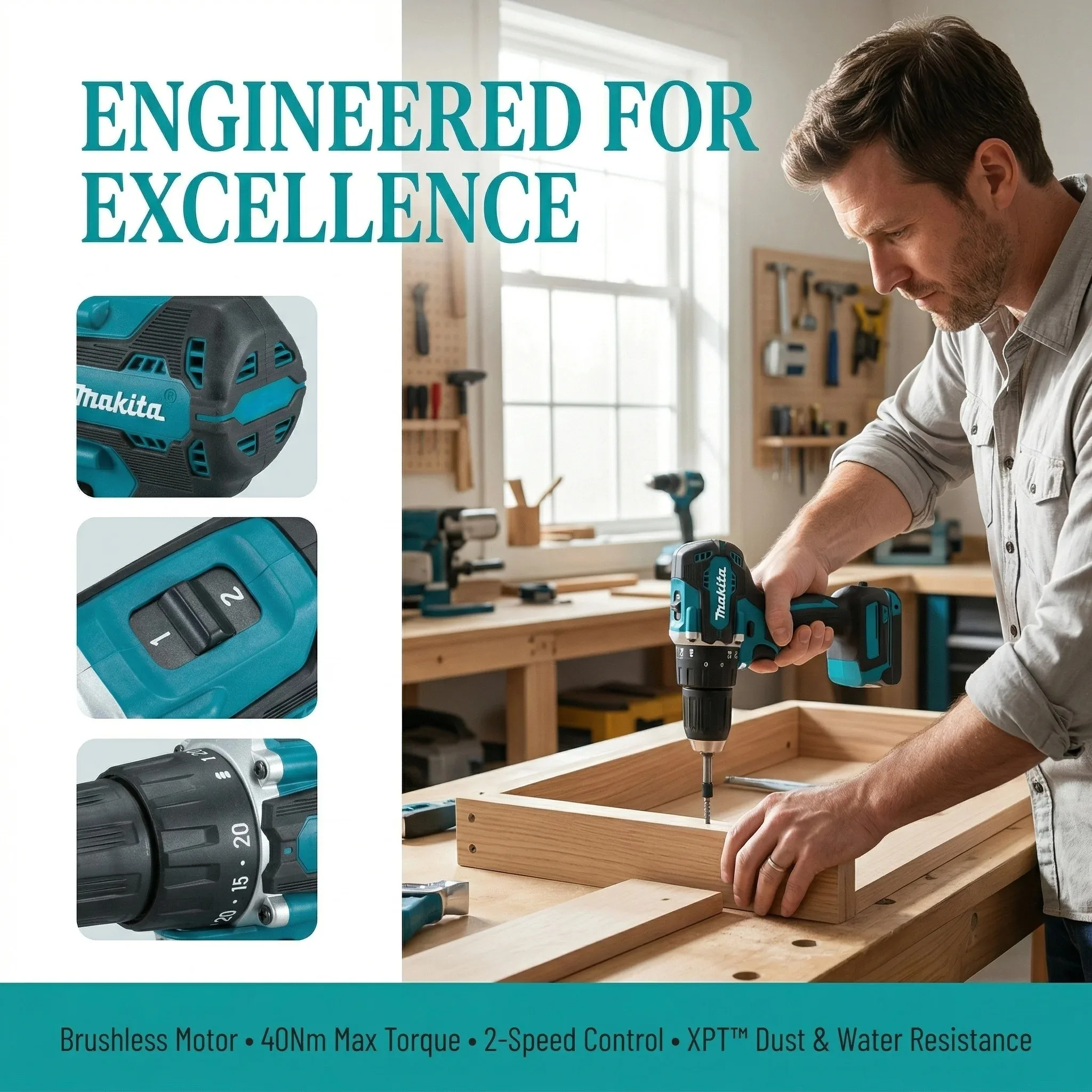 Furadeira Sem Fio Makita Original DDF487 10mm 18V, Chave de Impacto Elétrica Sem Escovas, Ferramenta Recarregável