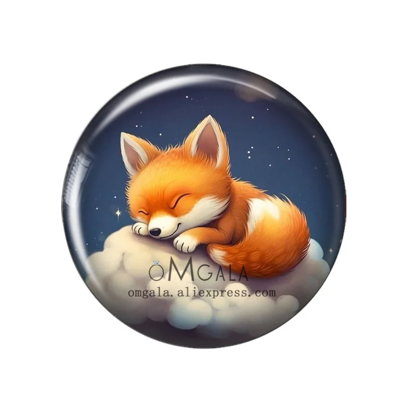 Cartoon Dream Sleep Wolf and Moon Art 12mm/18mm/20mm/25mm Round photo glass cabochon demo flat back Making findings