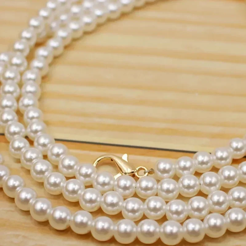 Borsa di perle da 8 mm con catena per borsa da trasporto a mano tracolla corta perla bianca catena per cellulare cordino catena di estensione fai da te