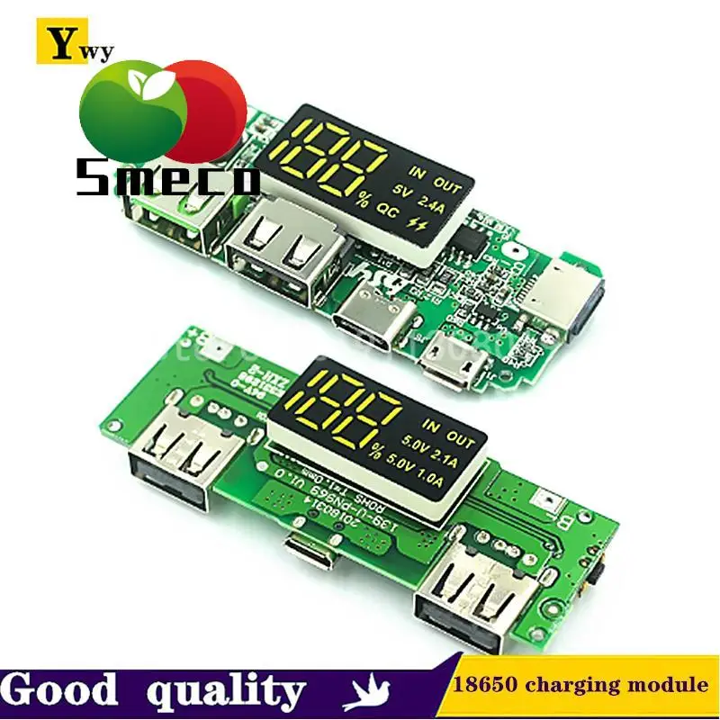 LED Dual USB 5V 2.4A Micro/Type-C USB Mobile Power Bank 18650 Charging Module Lithium Battery Charger Board Circuit Protection