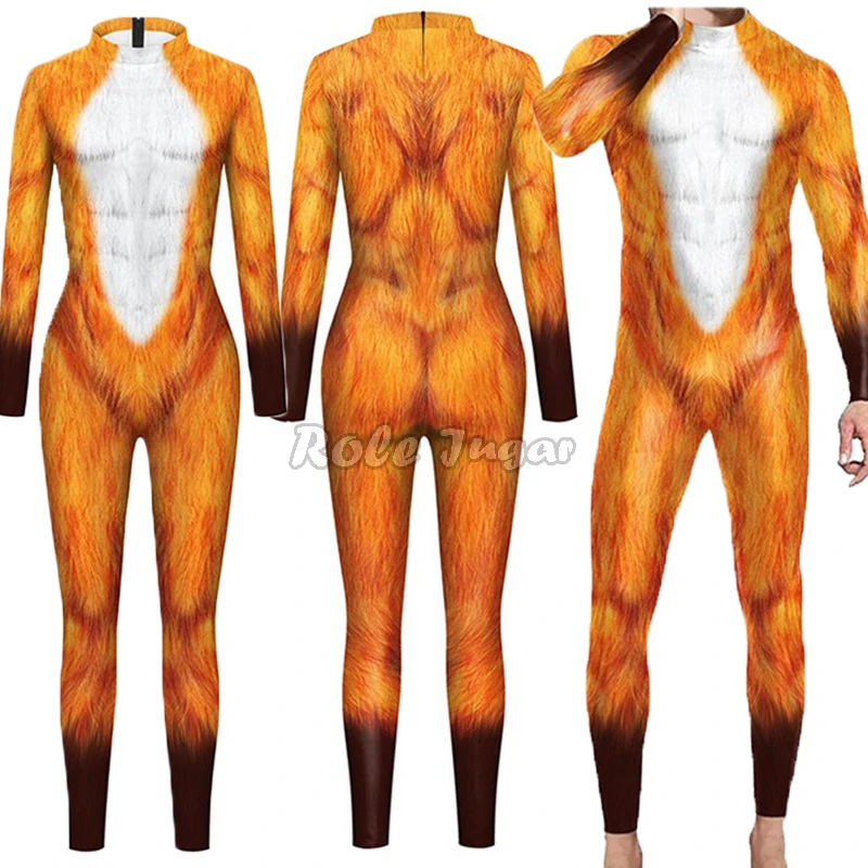 จั๊มสูท Zentai แขนยาวเข้ารูปพิมพ์ลายเสือดาวสำหรับผู้ชายผู้หญิงชุดคอสเพลย์ผู้หญิงปาร์ตี้ฮาโลวีน