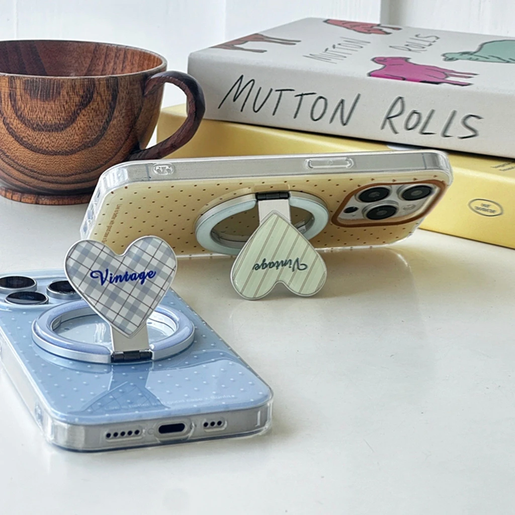 

Свежий простой круглый чехол в горошек с узором в виде сердца и сетки с держателем, магнитный чехол для телефона для iPhone 16, 15, 14, 13 Pro Max