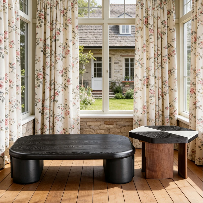 &c Hexagonal Creative Two-Tone Wood Veneer Modern Designer Low Table Furniture