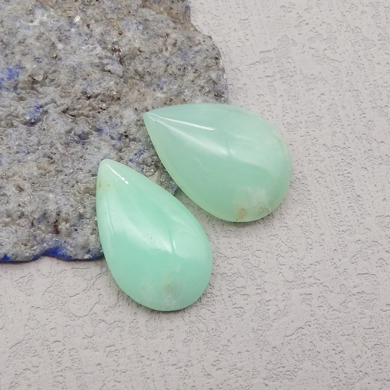2Pcs Natural Stone Chrysoprase Water Drop Cabochons,Fashion Jewelry Pendant Accessories Free drilling 27x19x6mm 7g