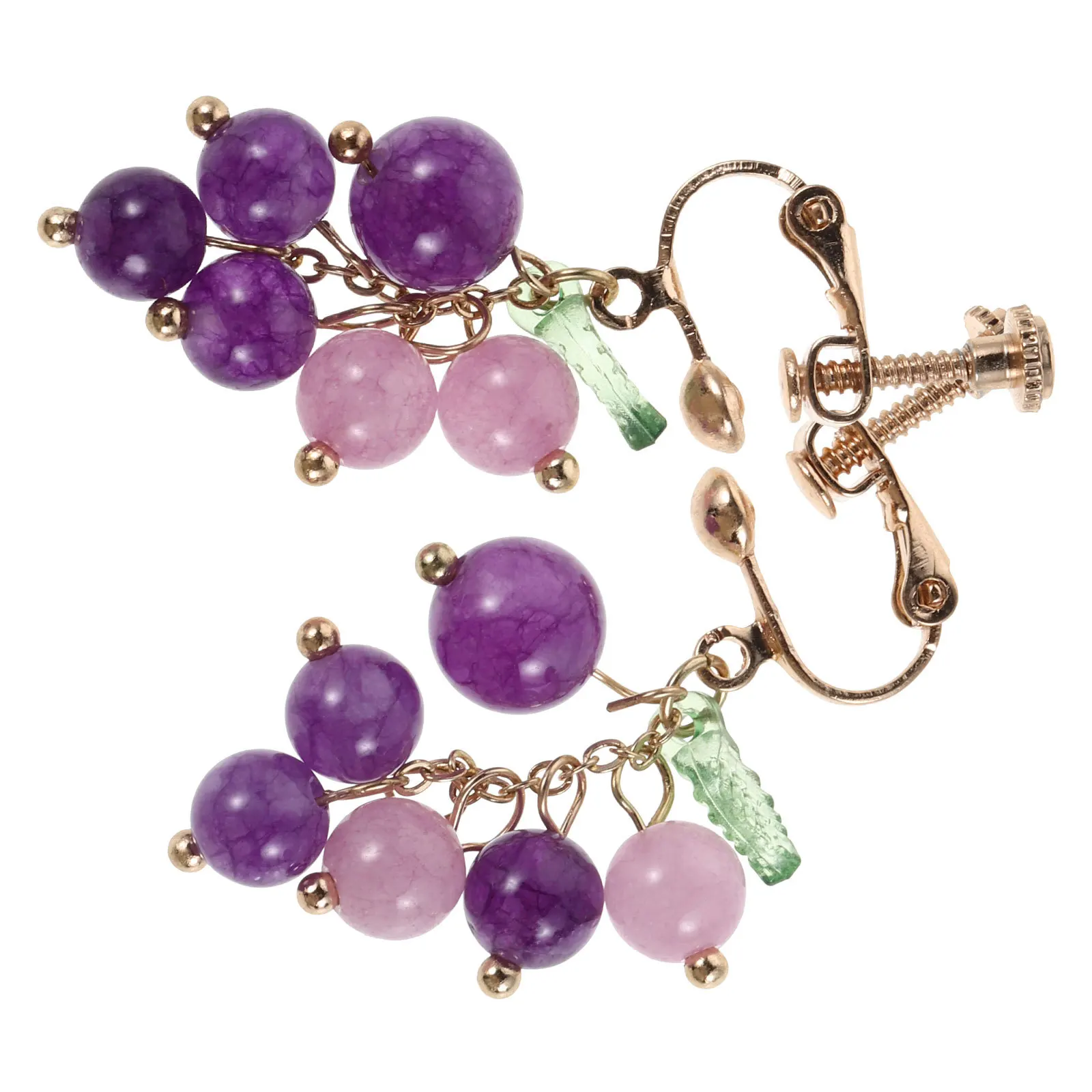 1 زوج كريستال أقراط كليب على غير مثقوب ثلاثية الأبعاد الفاكهة استرخى مجوهرات للنساء الأرجواني أوراق العنب تصميم العنب أقراط للنساء #6