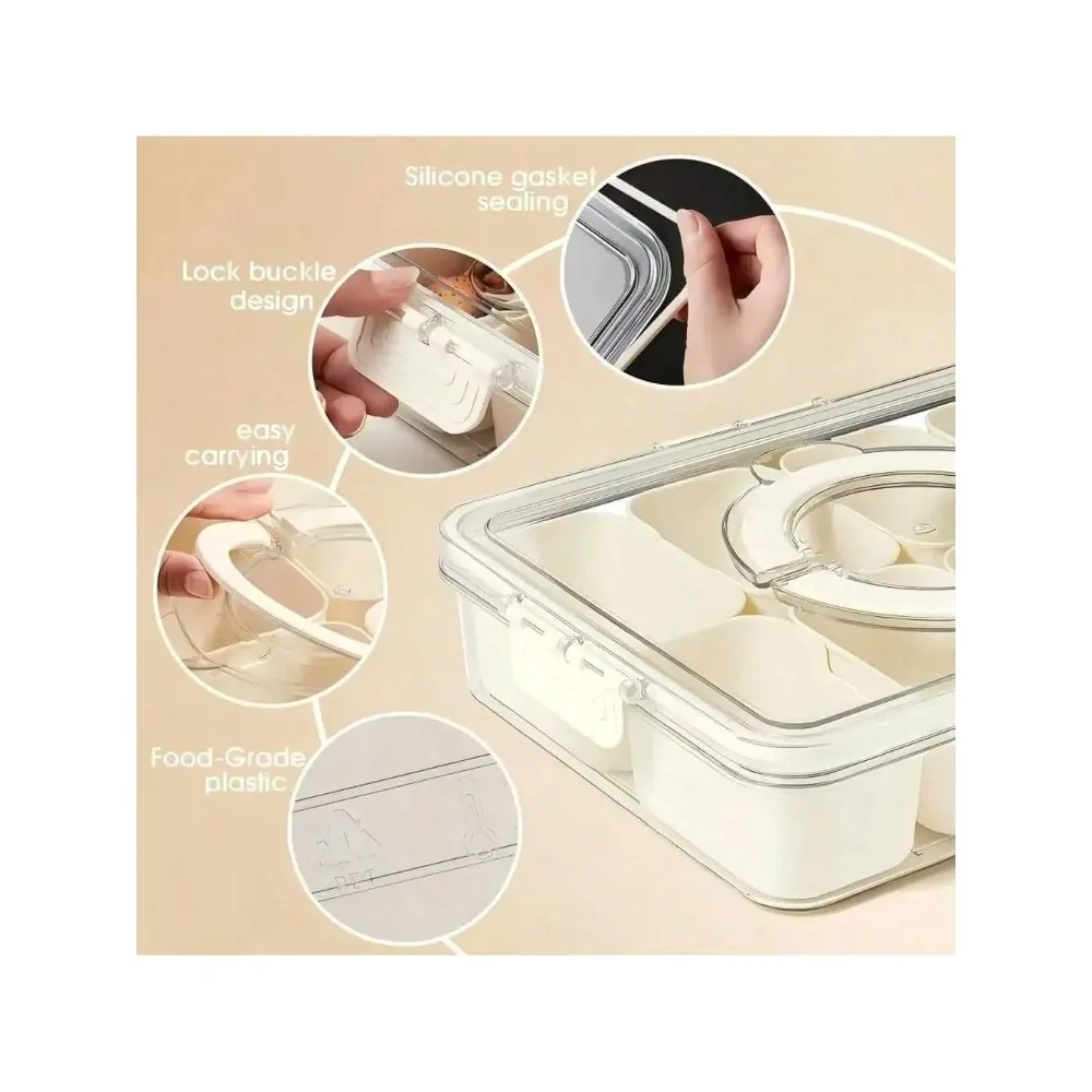 Divided Serving Tray With Lid Snack Box Container With Lid And Handle Divided Snack Box For Portable Snack Trays, Perfect For Candy, Fruit, And Treats view 5