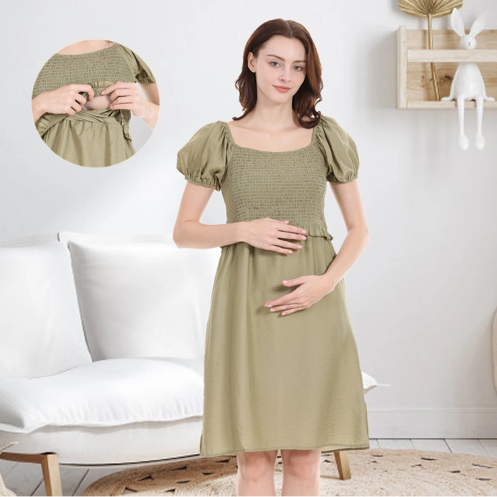 

Одежда для беременных с пышными рукавами Платье для кормления с квадратным вырезом платье для грудного вскармливания юбка платья для беременных