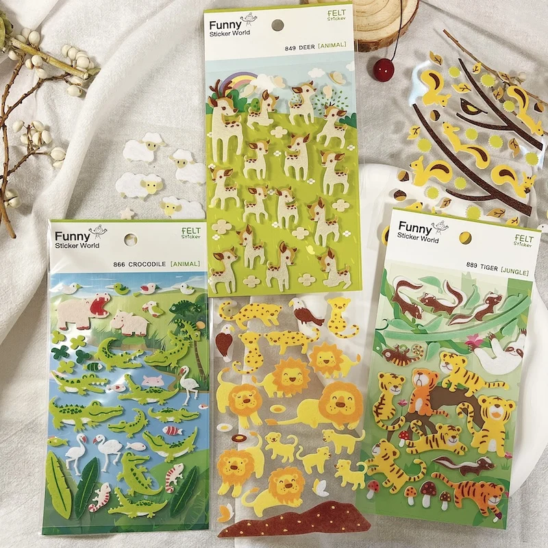 الكورية مضحك ورأى الحيوان ملصقات الغزلان القرد الأسد سوان الجمالية المجلات الحرفية لوازم سكرابوكينغ ملصقات النسيج #6