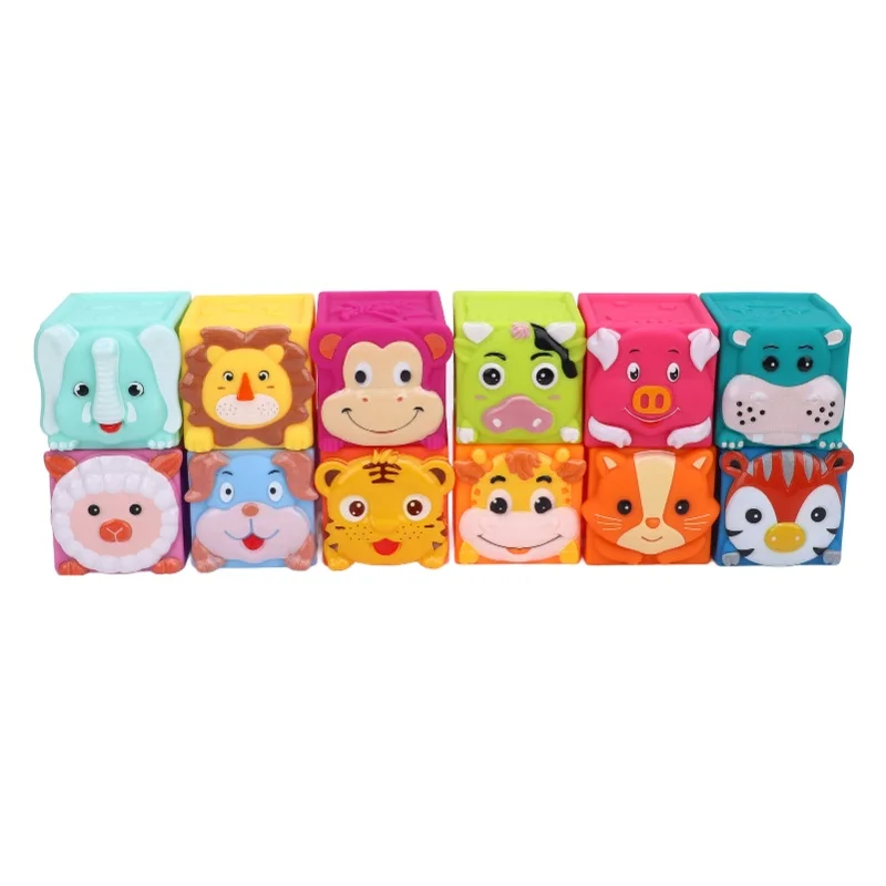 12 Pcs Baby Blocks Stacking Building Toys Educational Animal Stacking Blocks Toy Developmental Playset
