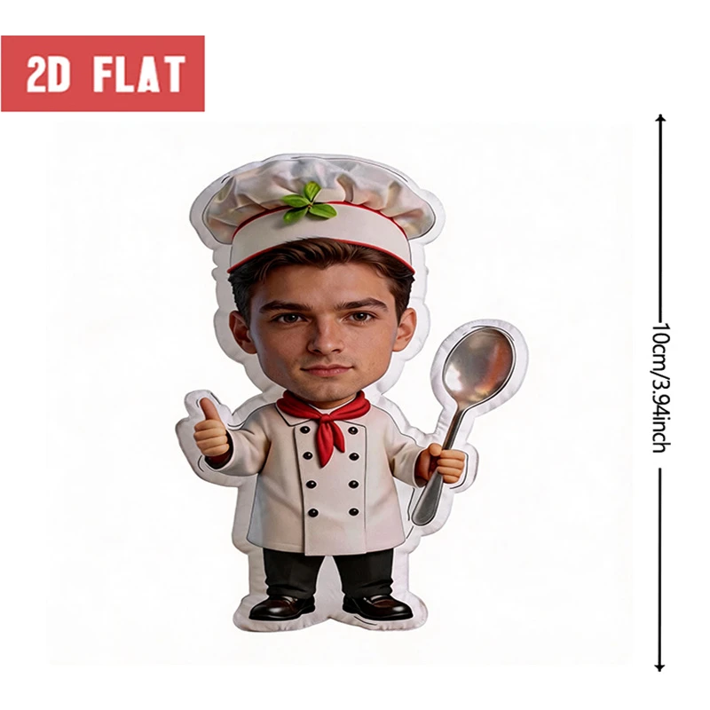 Custom Chef Photo Shaped Pillow, Personalized Face in White Uniform with Red Scarf & Spoon, Unique Decorative Cushion for Home D