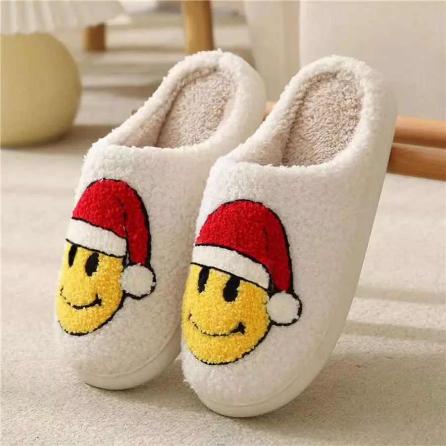 New Home Warm Winter Cotton Slippers Couple Christmas Hat Embroidered Slippers Anti Slip Christmas Gift