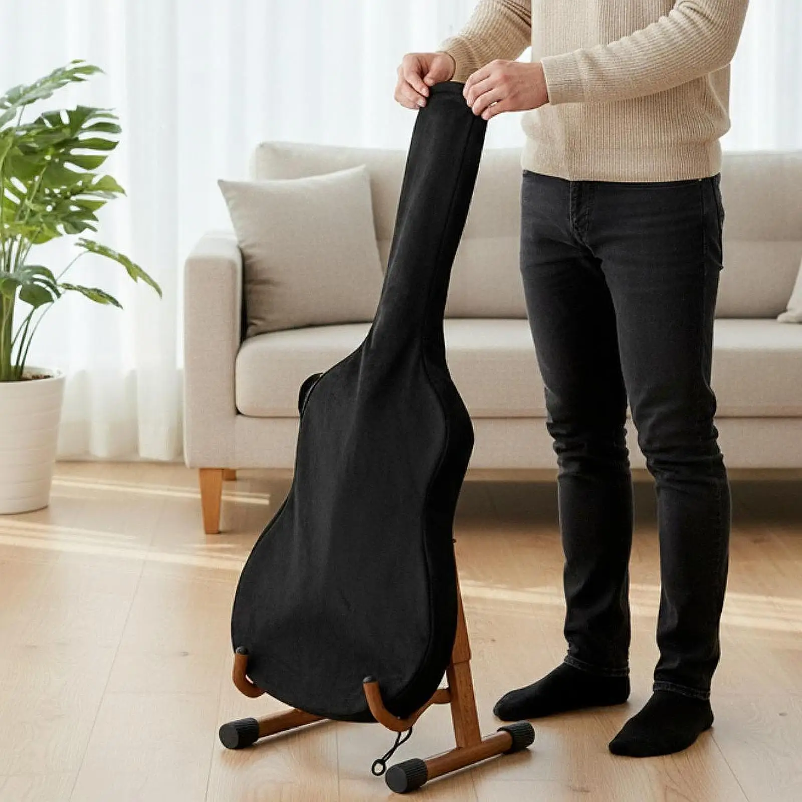 39 inch Electric Guitar Dust Cover Plush Dust Guard Lightweight Compact Machine Washable 95x28cm for Studio Stands Black