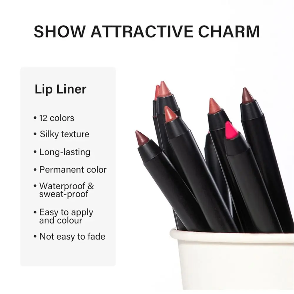 Smooth Matte Lipliner Pencil Waterproof Non-stick Cup Lip Outline Lipstick Pen Silky Long Lasting Lip Gloss Makeup