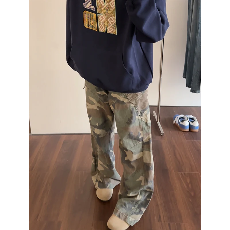 

Camouflage Work Pants Men's Spring Autumn Large ket Waed Cleanfit Paratrooper Loose Wide Leg Jeans Casual Straight Tube