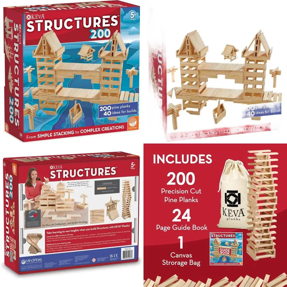 Set da costruzione in blocchi di legno KEVA da 200 pezzi con libro delle idee per bambini dai 5 anni in su