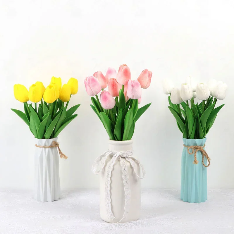 10pc Tulips Flowers Artificial Tulip Bouquet PE Fake Flower Wedding Party Decoration Mother Day Gifts Home Garden Decor