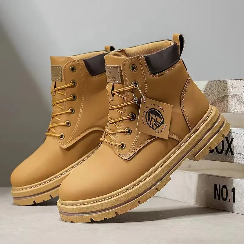 

Men's Ankle Boots 2025 Winter Classic British Yellow Boots Platform Lace-up Short Botas Outdoor Anti-slip Working Shoes for Men