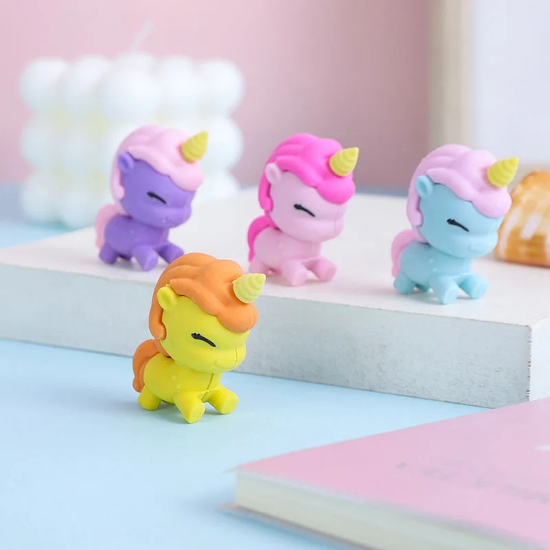 48 pcs/lot Creative Unicorn Pencil Eraser Cute Writing Drawing Rubber Pencil Erasers Stationery Gifts School Supplies